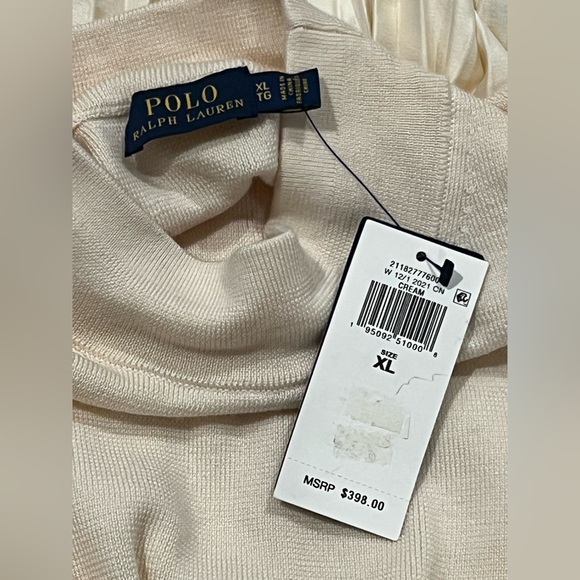 Polo Ralph Lauren Womens Dress Long-Sleeve Cream pleated Mockneck Wool Silk XL - Picture 14 of 16